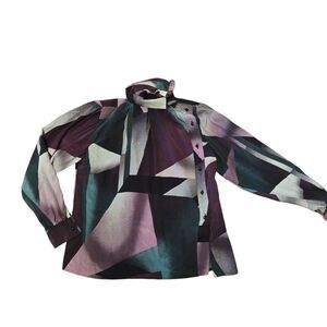 VTG PANCALDI & B silk Womens Purple,  green, black, white  abstract Design Top